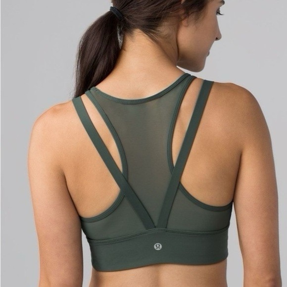 Lululemon Alchemy Sun Setter Mesh Strappy Sports Work Out Gym Bra Army Green 4 - Picture 8 of 10